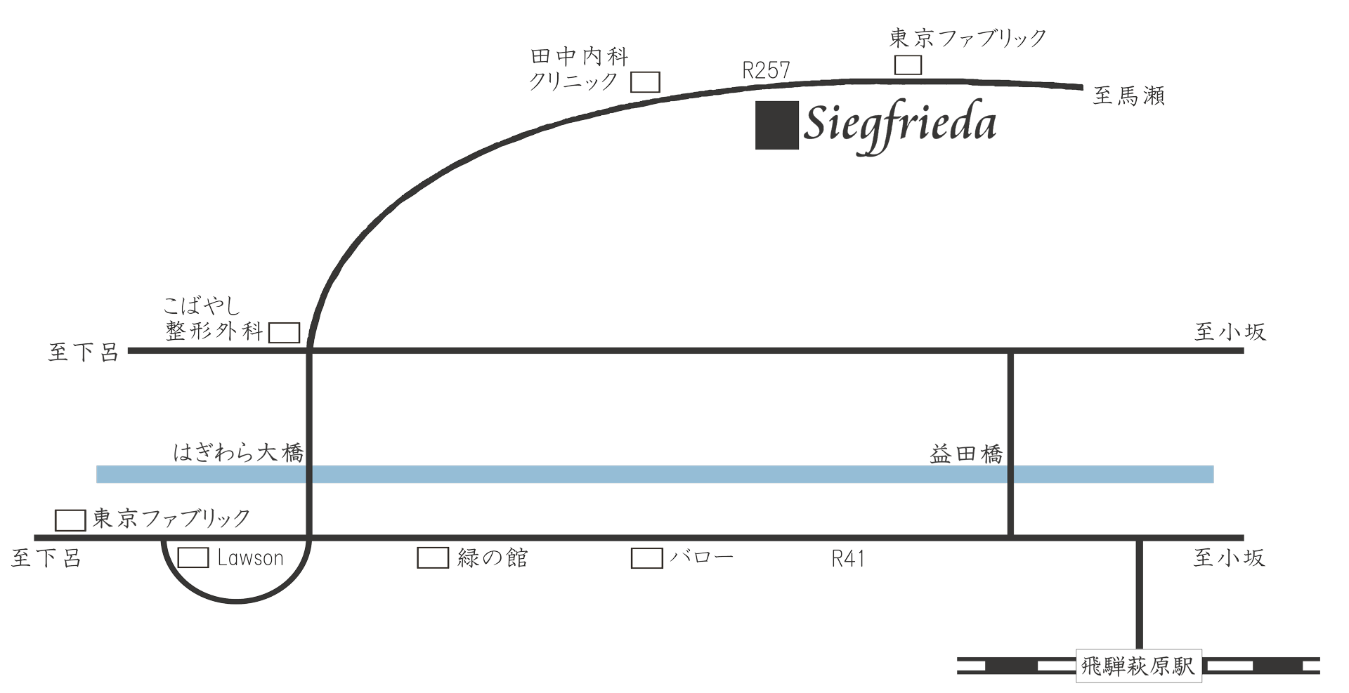 岐阜県下呂市萩原町にあるジークフリーダの案内図です。